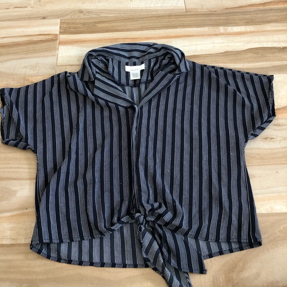 striped cropped button down top